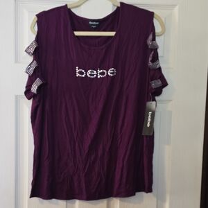 Bebe Deep Purple Top with Rhinestone Accents